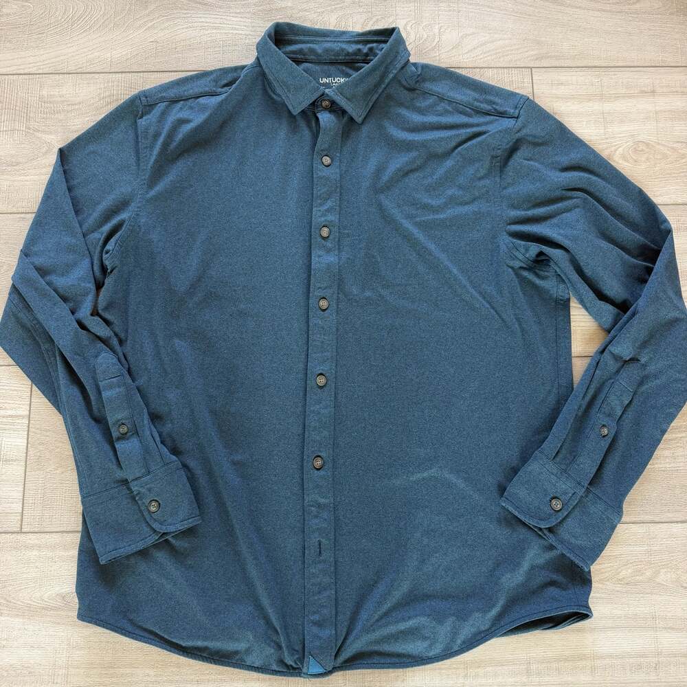 UNTUCKit Mens L Slim Fit Button Down Shirt Blue